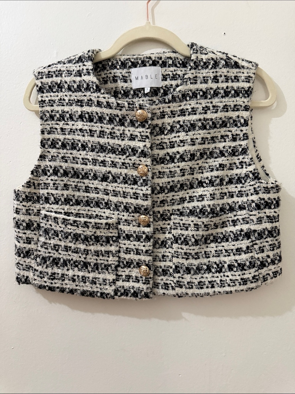 MARBLE Black & White Tweed Button Vest